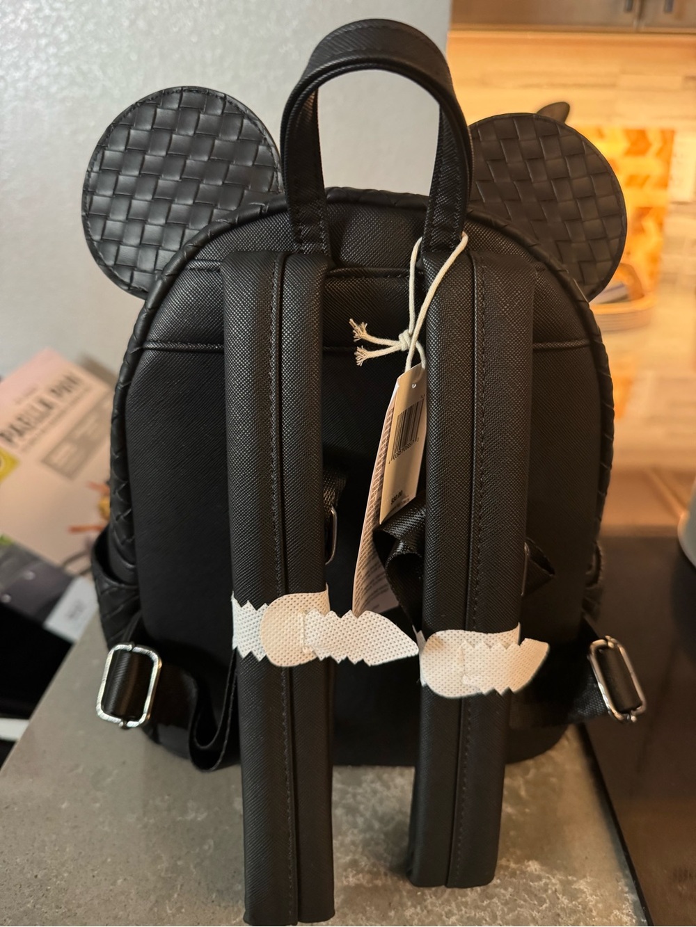 Loungefly Disney Parks Black Woven Mickey Ear Mini Backpack NWT - Picture 2 of 5